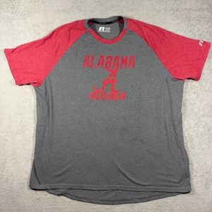 Russell Alabama Crimson Tide T-Shirt Mens 3XL Gray Red Raglan Graphic Tee